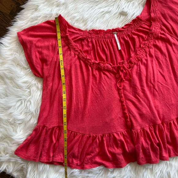 Free People Womens Camelia Peplum Top Red Short Sleeve Scoop Neck Buttons M - Picture 4 of 7